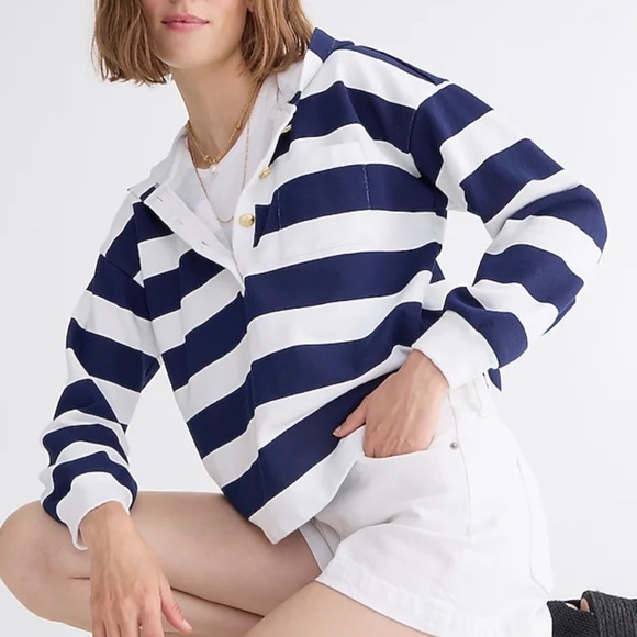 J. Crew Tops - J crew university terry Henley sweatshirt navy stripes